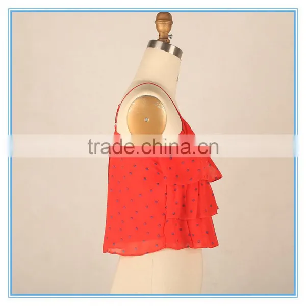 Spaghetti Latest Design Girls Crop Top With 3 Layers Ruffles photo-3