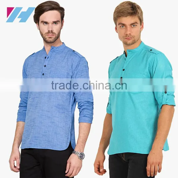 Men's Clothing Long Sleeve Blue Striped Kurta photo-3
