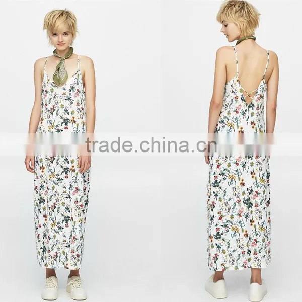 Spaghetti Strap and V-neck Ladies Hem Split Sleeveless Maxi Dress photo-2