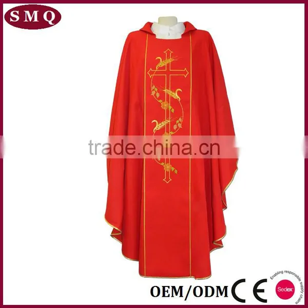 Cross Wheat and Flowers Embroidery Polyester Fabric Liturgical Chasuble photo-4