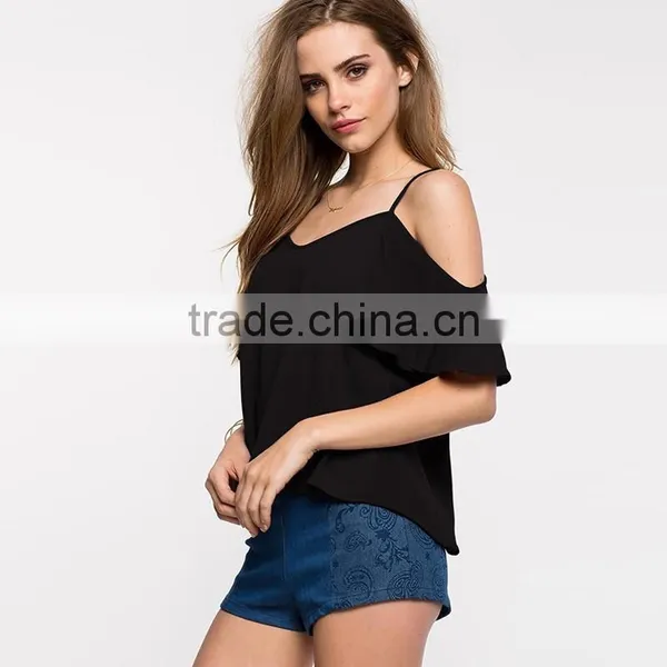 Women's Autumn/summer V Neck Loose Sweet Halter Chiffon Top Shirt photo-5