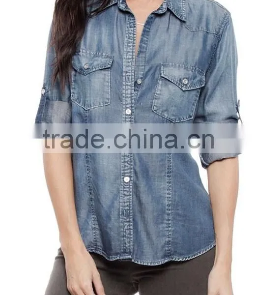 2015 Fitted Button Down Girl's Fashion Jeans Shirt OEM Service Wholesale New Luxury Casual Shirt Slim Fit Stylish Dress Shirts photo-2