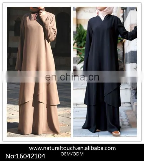 Hot Sale Asymmetrical Layered Women Long Sleeves Muslim Long Maxi Dress