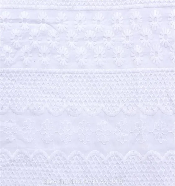 Voile 100% Cotton Fabric Lace Embroidered photo-2