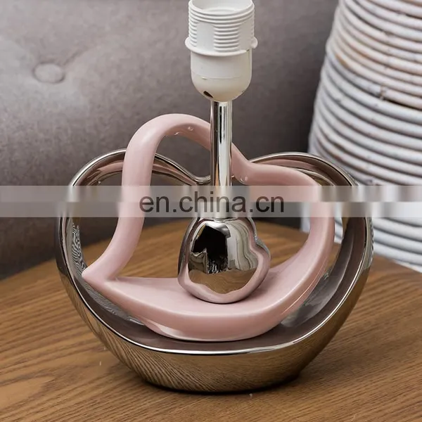 Novel Gift Item Custom Heart Shape Ceramic Base Cheap Office Hotel Pink Custom Table Lamps for Home Decor photo-3