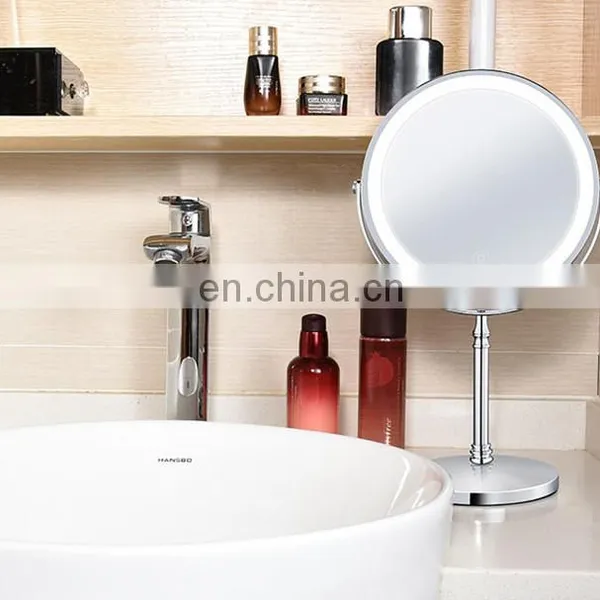 Wholesale 360 Degree 8 Inch LED Makeup Mirror Round Glass Mental Magnification Standing Make Up Mirror photo-4