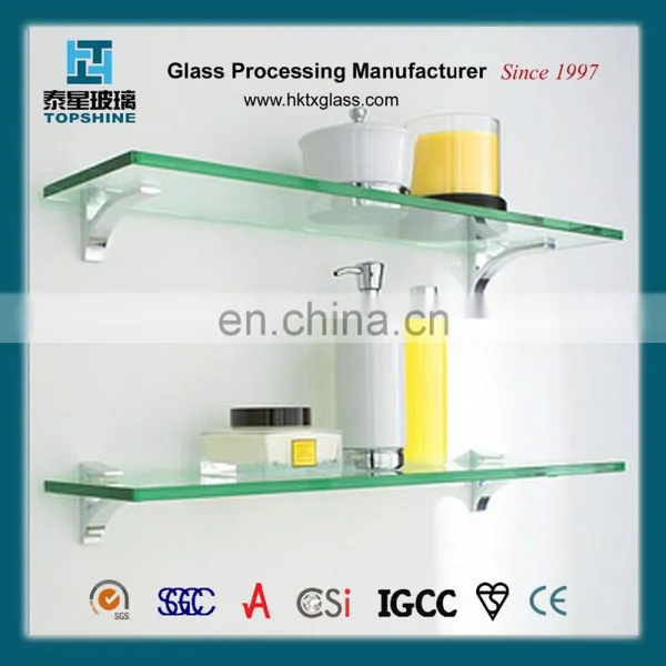 Flat Polished Edge Tempered Wall Mounted Bathroom Glass Shelf photo-2