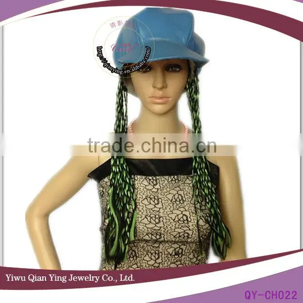 Blue Fashion Braid Hats With Hair Attached