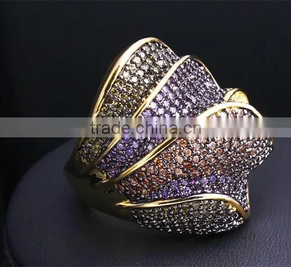 Gorgeous Chunky Party Look Color Cubic Zirconia 18K Gold Plated Deluxe Jewelry Ring photo-5