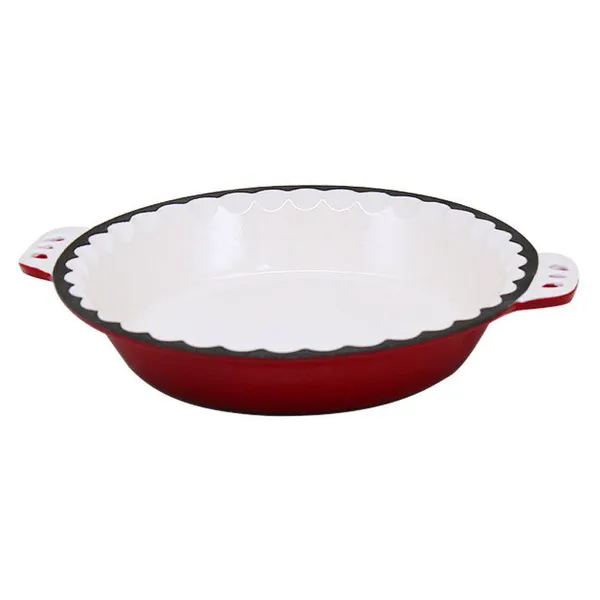 Enamel Coating Cast Iron Pan Decorative Border With Handle Nonstick Enamel Cast Iron Round Shape Baking Pie Pan