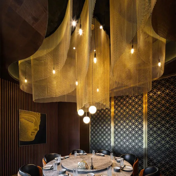 Aluminium Decorative Steel Metal Wire Screen Woven Architectural Mesh Ceiling Curtain Hanging Drapery Coil for Interior Design photo-2