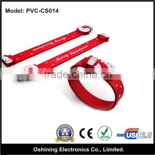 2015 Top Selling Cheap Promotional Christmas Snowman Bracelet Usb Flash Drive (PVC-CS014)