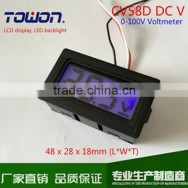 CV58D 3-Wire DC0-100V Digital Voltmeter Blue LCD Display LED Backlight Monitor Need DC 3.8-28V Auxiliary Power Supply photo-2