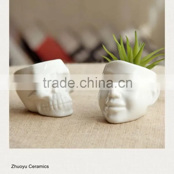 White Ceramic Skull Plant Pot photo-2