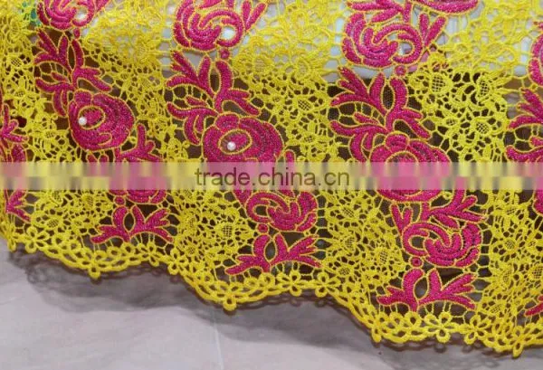 2015 New Fashion Lace Fabric for Nigerian Party With Pearls African Cord Lace Colorful Chemical Lace photo-5