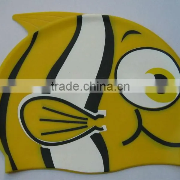 Color Silkscreen Printing Cartoon Goldfish Silicone Swimming Caps for Children