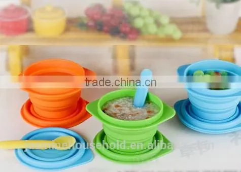 Food Grade BPA-Free, Non-toxic Baby & Toddler Foldable Silicone Bowl With Lids photo-5
