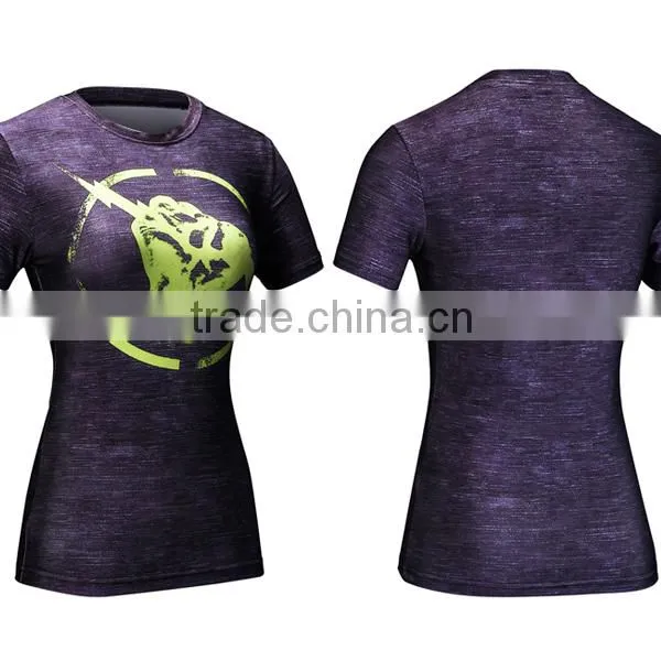 Customize Digital Printing T-shirt Manufacturing Polyester/spandex Short Sleeve With Printing Women Dry Fit T-shirt Wholesale