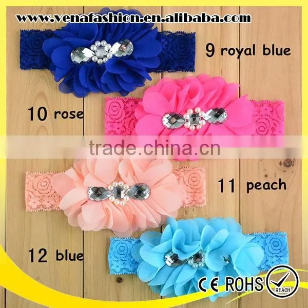 Bead Diamonds Headbands Chiffon Flower Headband