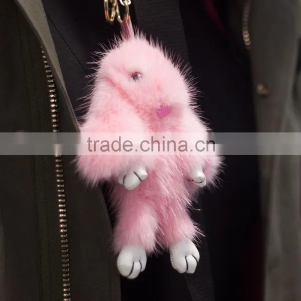 Bear Shape Mink Fur Keyring/ Lovely Shape Pendant/ Rex Mink Fur Rabbit photo-2