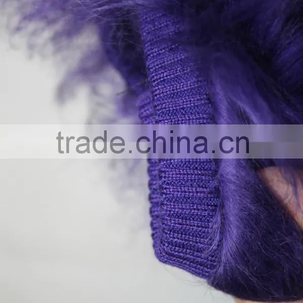 Purple Designer Style Real Mongolian Lamb Fur Leg Warmers photo-3
