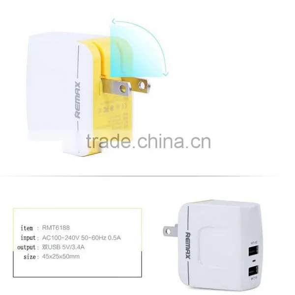 Original Remax AC Adapter 5V 2.4A / 5V 1A Double 2 USB Speed Charger For Iphone Samsung Phone Travel Charger photo-2