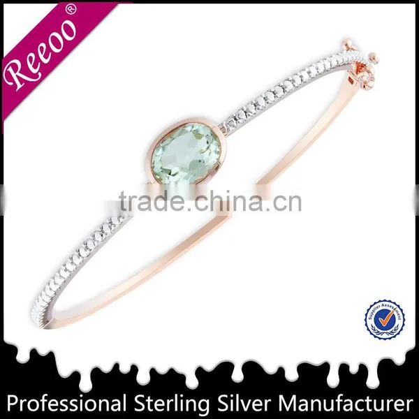 925 Solid Silver Bangle Bracelet Rose Gold Plated 92.5 Silver Bangle With Single Stone