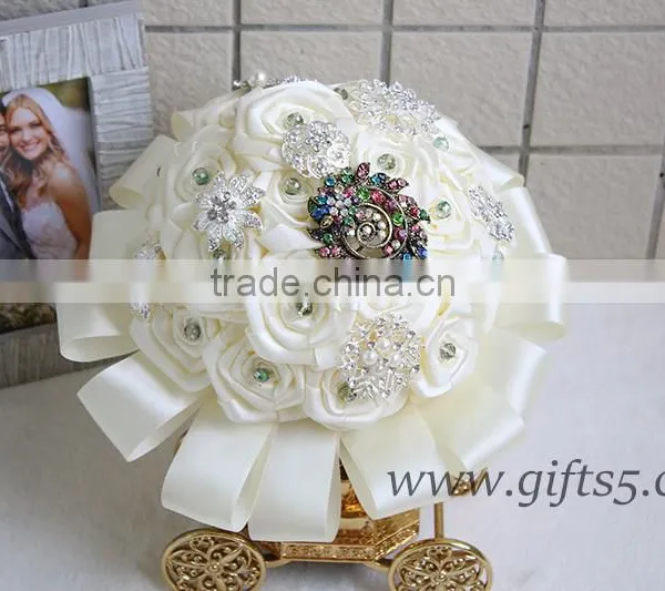 The Best Brooch Bouque Satin Rose Wedding Flower Crystal Bouquet Jewelry photo-3