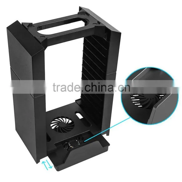 All-in-one 12 Slots Video Game Disc Storage +Space-saving Vertical Stand + Cooling Fan+ Dual Controller Charging Station For PS4 photo-4