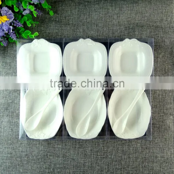 Corporate Gift 2016 3pcs White Ceramic Bowl With Spoon Set In Gift Box photo-3