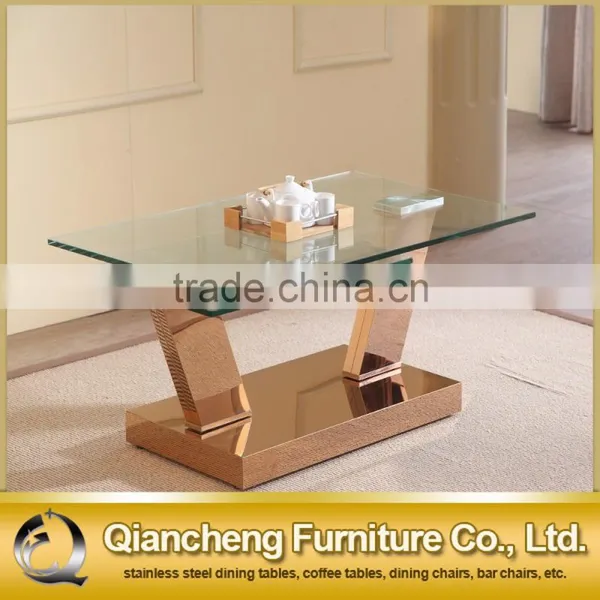 Glass Adjustable Coffee Table With Rose Golden Stainless Steel photo-2