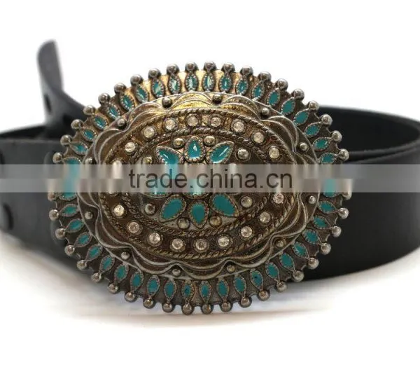 Antique Looking Fashion Hot Sale Embellished Buckle for Belts, Zinc Alloy Material Buckle With Paint Injection and Rhinestones photo-6