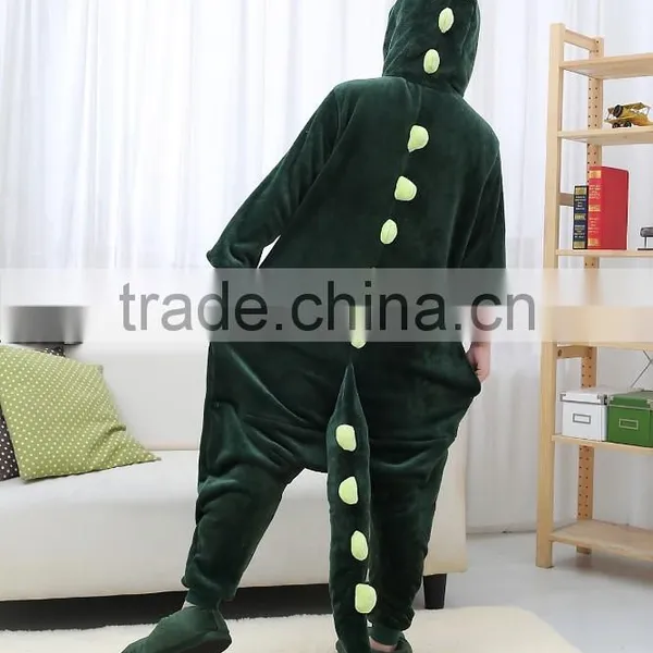 Flannel Cartoon Adult Animal Jumpsuit Animal Pajamas Jumpsuit Green Dinosaur Design photo-2