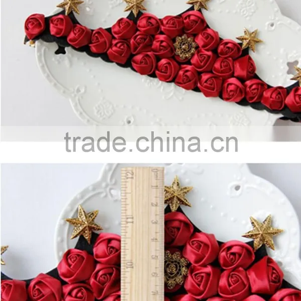 Fabric Red Rose Queen Hairband,star Crown Dancing Hair Hoop,bride Wedding Party Hair Decoration photo-6