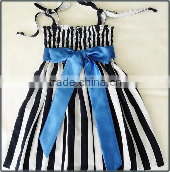 Manufacturer Baby Stripe Frock Bowknot Children's Frilly Elegant Dresses photo-4