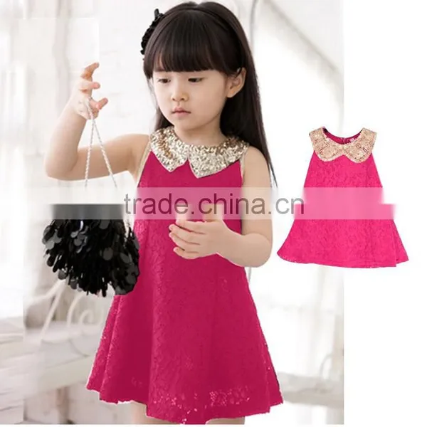Kids Girls Sleeveless Sequins Collar Lace Vest Princess Sundress SV000883# photo-3