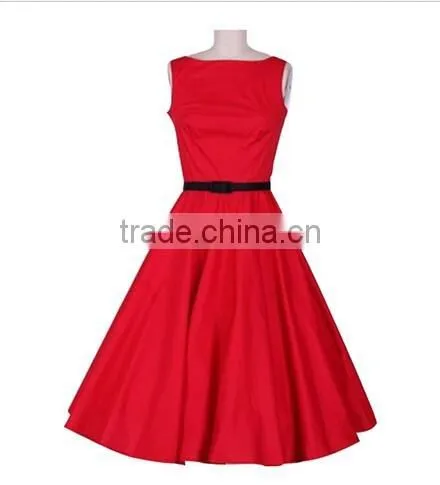 Walson Instyles Wholesale Womens Retro Audrey Hepburn Swing Dress 50s Rockabilly Party Dress Boat Neck photo-4