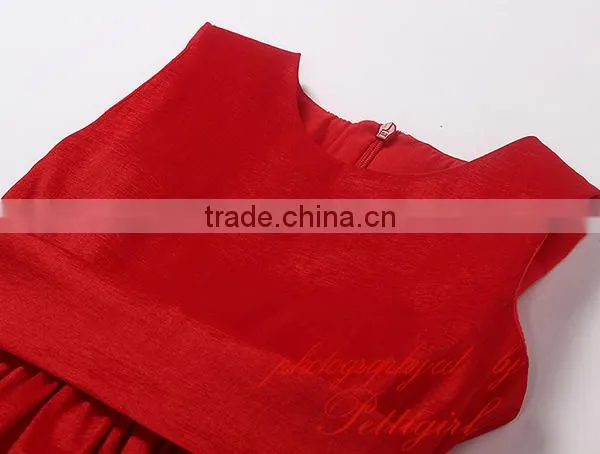 Hot Selling Red Girls Dresses Decorated With Big Flower Fashion Solid Kids Vestido Wholesale Child Wear photo-2