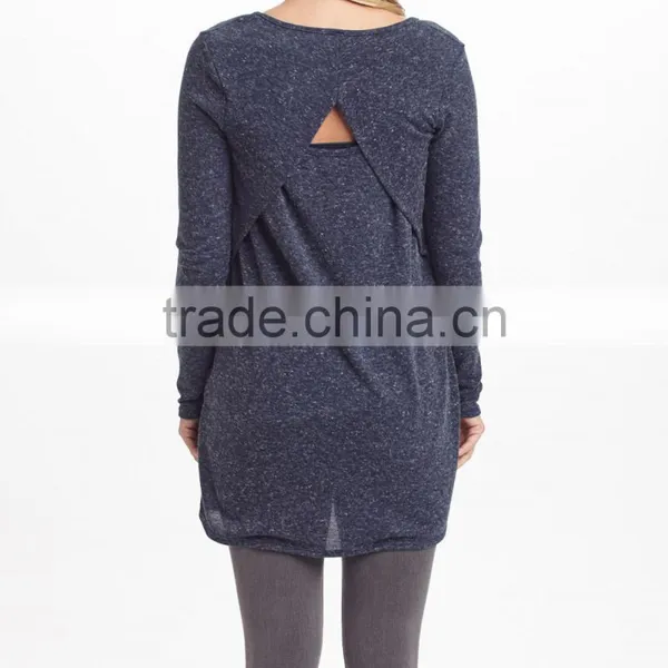 Clearence Long Sleeve Maternity T-Shirt With Navy Heather Cutout-Back Maternity Tunic Tops Women Wear WT80817-65 photo-2