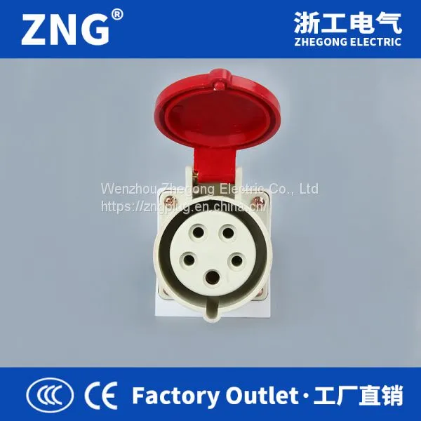 Surface Mount Industrial Socket 32A 5Pin 3P+N+PE, Stationary Industrial Socket IP44 32A 3-phase-5-wire photo-2