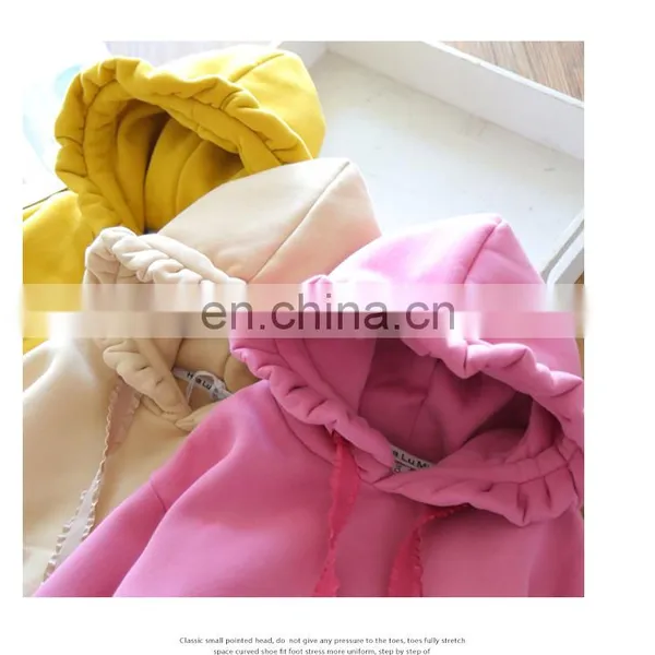 Solid Color Blank Girls Hoodie Winter Fleece Girls Kids Hoodie Thicken Terry Hoodie on Sale Velvet Hoodie photo-3