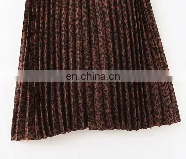 Long Elastane Waist Cheap Leopard Printing Pleats Plus Size Skirts for Fat Women photo-5