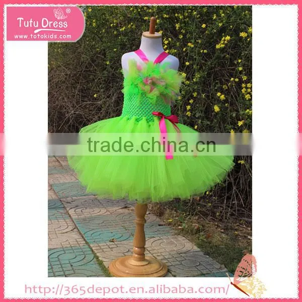 Ruffle Viridity Ribbon Tutu Fluffy Voile Girl's Dress Children Frocks Designs photo-3
