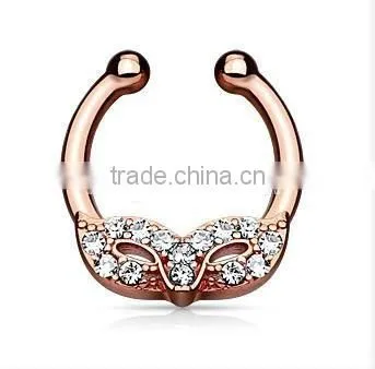 Masked Ball CZ Crystal Fake Septum Clicker Nose Piercing Body Jewelry