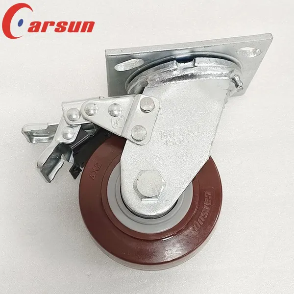 Carsun Heavy Duty Industrial Caster Wheels 4-Inch Polyurethane Wheels Swivel Caster With Brake photo-3
