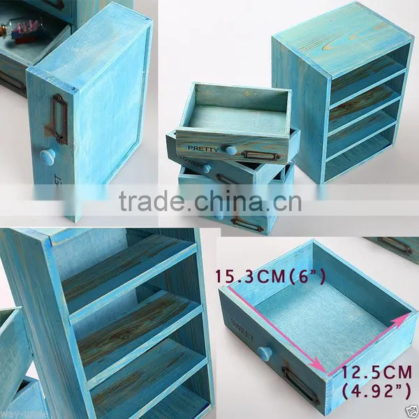 4-drawer Wood Cabinet Handcrafted Desk Organizer Storage Box Craft Furniture photo-5