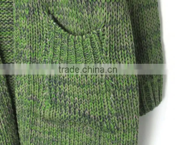 Deep V-neck Knitting Long Coat Lady Long Sleeve Pocket Casual Sweater Cardigan photo-3