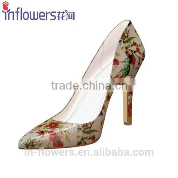 Flower Printed Leather Pointed Toe Ladies Sexy High Heels photo-4