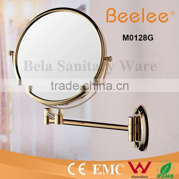 Golden Brass Shaving Mirror 8 Inch Wall Mount Makeup Mirror photo-2