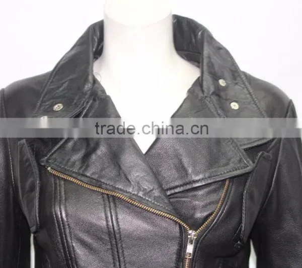 Ladies Short Black 4110 Fitted Waist Length Soft Napa Lambskin Leather Jacket photo-2